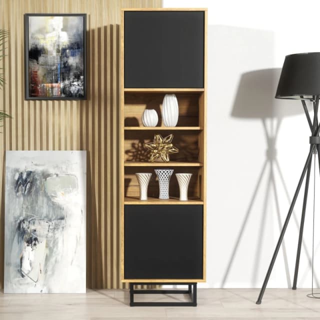 Creative Furniture Harmony Loft Display Cabinet 175cm - Loft-Inspired Storage with Rustic, Oak & Black Matt Doors Multi