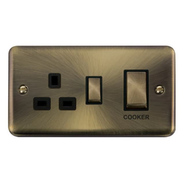 SE Home Curved Antique Brass Cooker Control Ingot 45A With 13A Switched Plug Socket Gold