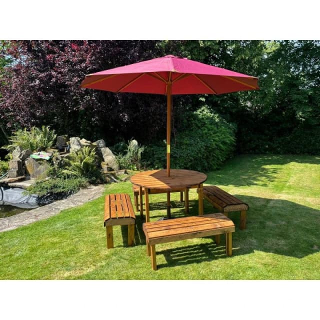 Charles Taylor 8 Seater Garden Furniture Round Table Set - L230xW230xH80cm Burgundy in Light Brown Light Brown Unisex
