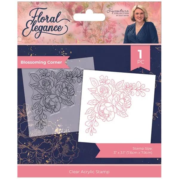 Sara Davies Signature Collection 3x3.1" Clear Stamp Floral Elegance Blossoming Corner Roses