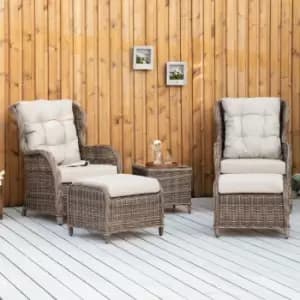 Outsunny 5pc Deluxe Garden Rattan Furniture Sofa Chair & Stool Table Set - Brown