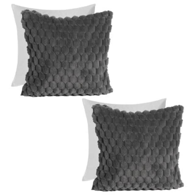 OHS OHS 2 Pack Waffle Faux Fur Filled Cushion Covers - 45 x 45cm in Charcoal Size: 45cm x 45cm Charcoal 45cm x 45cm Unisex 5027434212507