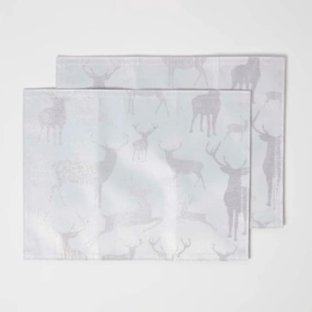 Homescapes Silver Stag Christmas Placemats, Set Of 2