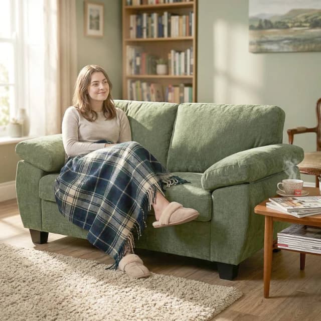 HOMCOM 2 Seater Sofa, Chenille Small Sofa with Spring Cushions in Dark Green Dark Green Unisex 2 Seater