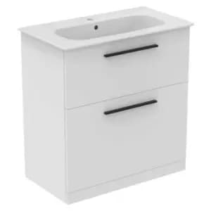 Ideal Standard I.life A 80Cm Matt White Floor Standing Vanity Unit, 84Cm White Vanity Basin And Black Handle Pack