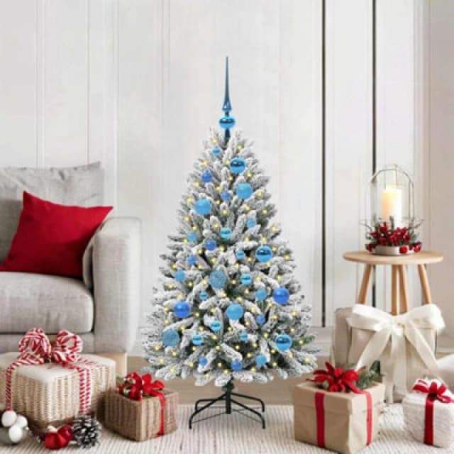 vidaXL Artificial Christmas Tree with Blue Balls Green and White 120cm PVC and Metal, Green 3395737