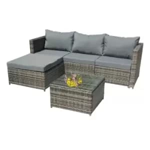 Birchtree Rattan Garden Furniture Set Corner Sofa Glass Table Patio 5 Pieces - Grey