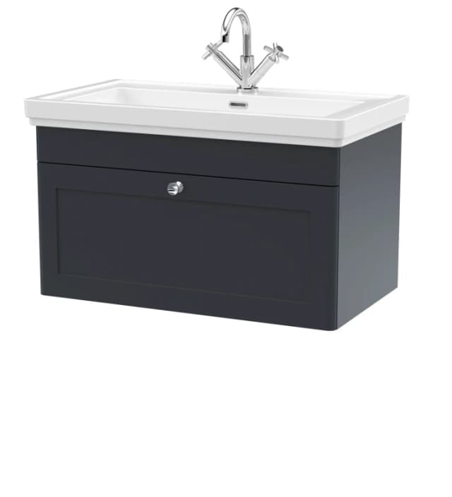 Balterley Traditional Wall Hung 1 Drawer Vanity 1 Tap Hole Fireclay Basin 800mm in Grey Grey Unisex