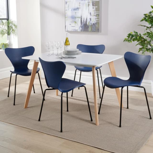 Home Source Fleur Dining Table And 4 Blue Penny Chairs