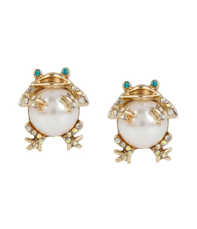 Betsey Johnson Pearl Frog Stud Earrings Off White