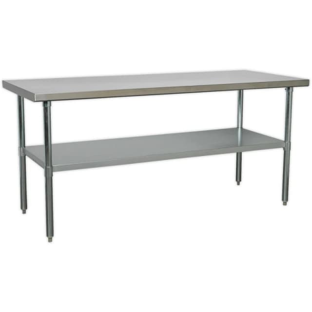 Loops 1.8m Stainless Steel Work Bench & Adjustable Storage Shelf - Kitchen Station Metallics