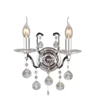 Zinta Wall Lamp Switched 2 Light Switched Polished Chrome, Crystal