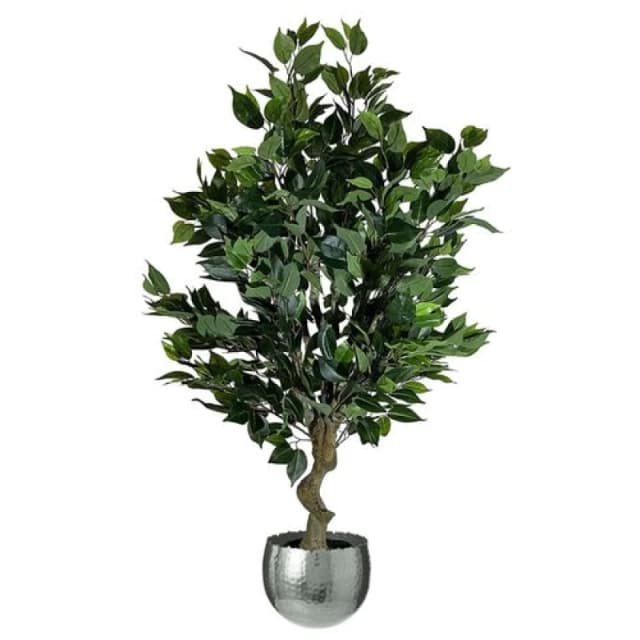 Leaf 100cm Leaf Realistic Artificial Ficus Tree / Plant Bush Ficus Silver Curve Planter Green