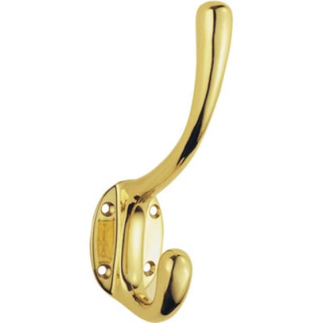 Loops Heavyweight One Piece Hat & Coat Hook 76mm Projection Polished Brass Metallics