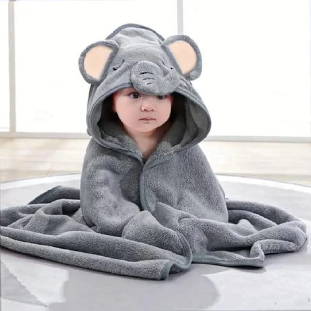 Dyzi Grey Baby Hooded Towel Ultra Soft & Absorbent Animal Cartoon Bath Towel For Kids