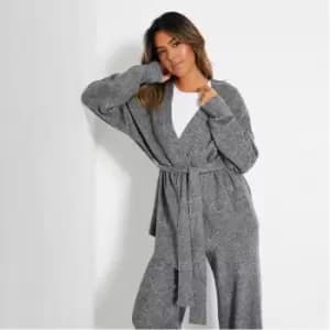 I Saw It First Recycled Wrap Over Midi Cardigan Co-Ord - Grey