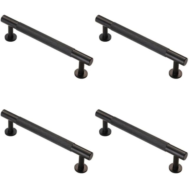 Loops 4x Knurled Bar Door Pull Handle 158 x 13mm 128mm Fixing Centres Matt Black unisex