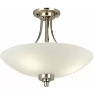 Semi Flush Ceiling Light Satin Chrome Glass 3 Bulb Feature Lamp Holder Fitting