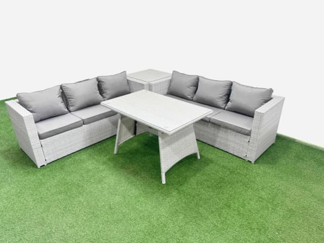 Fimous 6-seater Patio Rectangular Table 3 Seater Sofa Set with Side Table in Light Grey Light Grey Unisex