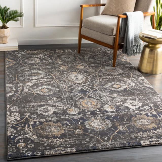 Livabliss Vintage Oriental Boho Black Aarya Area Rug 130 X 170 Cm - Easy Care, Non Shedding, Ideal For Living Room & Bedroom