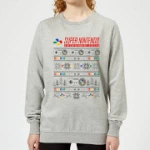 Nintendo SNES Pattern Womens Christmas Sweatshirt - Grey - 3XL