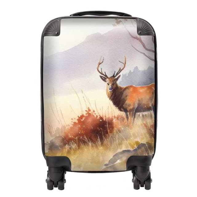 Warren Reed - Designer Stag Deer Water Colour Suitcase in Brown Size: Small Brown Unisex Small