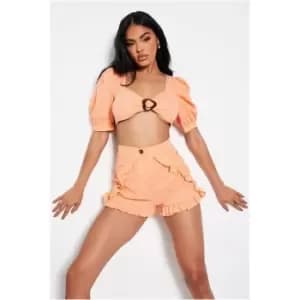 I Saw It First Orange Crinkle Frill Hem Mini Short - Orange