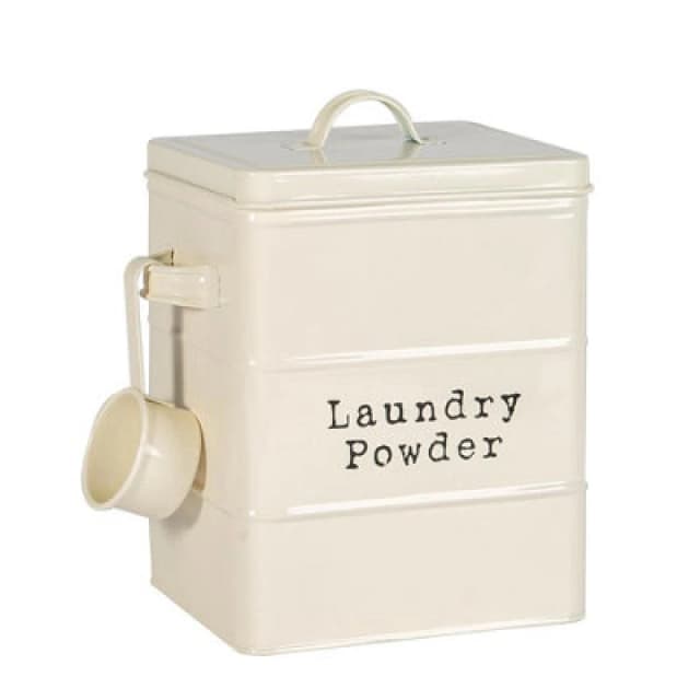 Harbour Housewares Laundry Powder Canister - Cream - Vintage Metal Home Kitchen Canister Tin Box Utility Laundry Storage