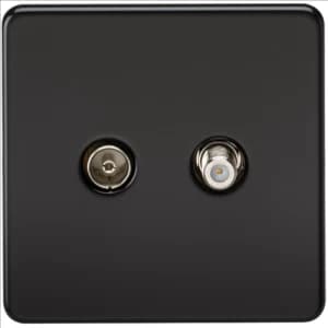 KnightsBridge Coaxial TV and SAT TV Outlet 1G Screwless Matt Black Isolated Wall Plate