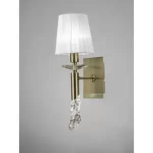 Tiffany wall light with switch 1+1 E14+G9 bulb, antique brass with white lampshade & transaparent crystal