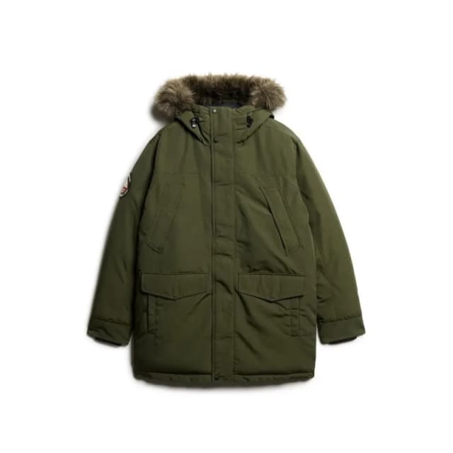 Superdry Everest Faux Fur Parka Jacket Army Khaki Green XL