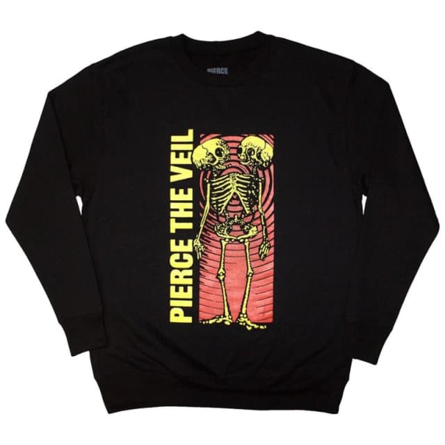 Pierce The Veil Mens Wavy Skeleton Sweatshirt in Black Size: Large Black Male L
