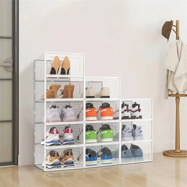 Cottonfy UK 12x Stackable Shoe Storage Box White White M