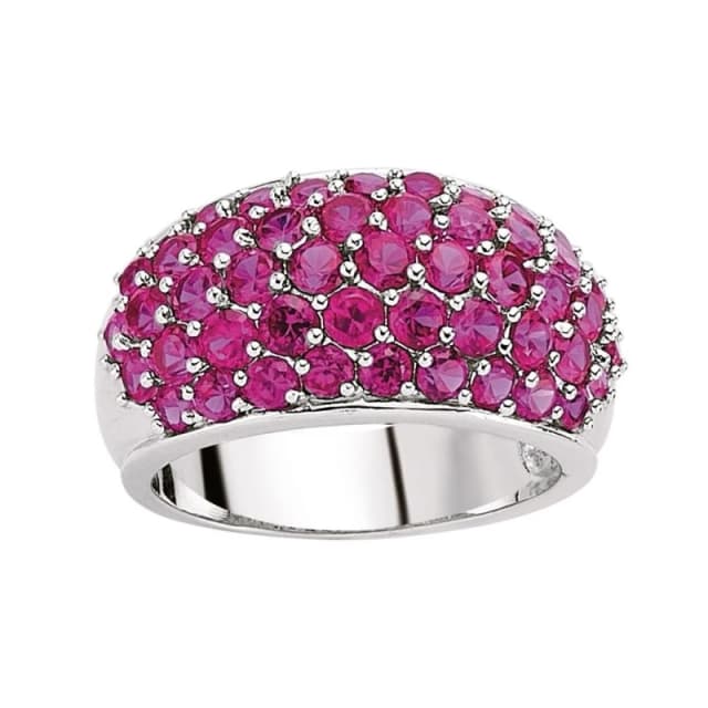 Jewelco London Sterling Silver Ruby-Red CZ Domed Pave Bombay Dress Ring - GVR398RU Silver