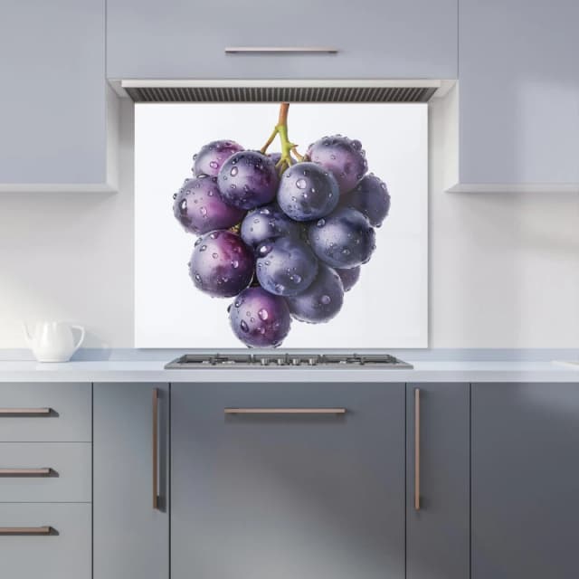 Warren Reed - Designer Glistening Grapes Cluster Kitchen Splashback in Black Size: 600mm x 750mm Black Unisex 600mm x 750mm