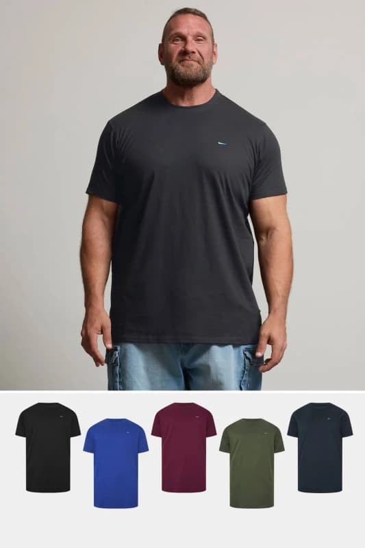 BadRhino Mens 5 Pack Extra Long T-Shirts in Black Size: 3XL Black Male 3XL