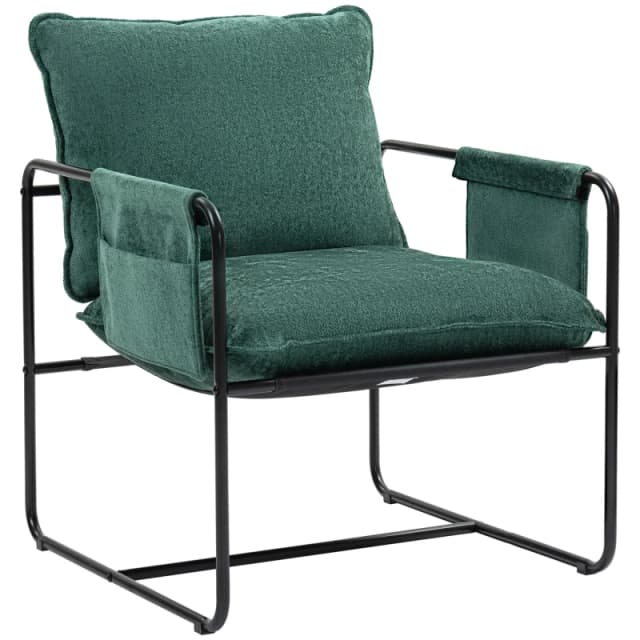 HOMCOM HOMCOM Modern Accent Chair with Side Pockets and Steel Frame for Bedroom in Green Green One Size Unisex 5063603108622