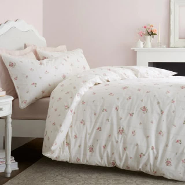 Bianca Vintage Rosebud Lace 200 Thread Count Cotton Reversible Single Duvet Cover Set With Pillowcase Cream