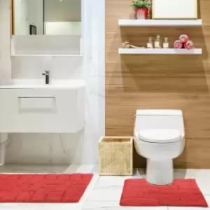 Emma Barclay - Waves Cotton Chenille Bath Mat & Pedestal Mat Set, Red