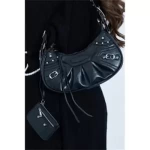 I Saw It First Black Studded Curved Crossbody Bag - Black