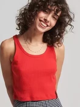 Superdry Vintage Crop Ribbed Vest - Red, Size 14, Women