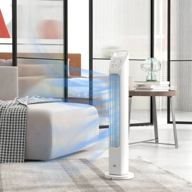 HOMCOM Homcom 31'' Oscillating Tower Fan with Remote Control, 4H Timer, 3 Speed 3 Modes, Quiet Electric Floor Standing Fan for Home Bedroom Office Whi