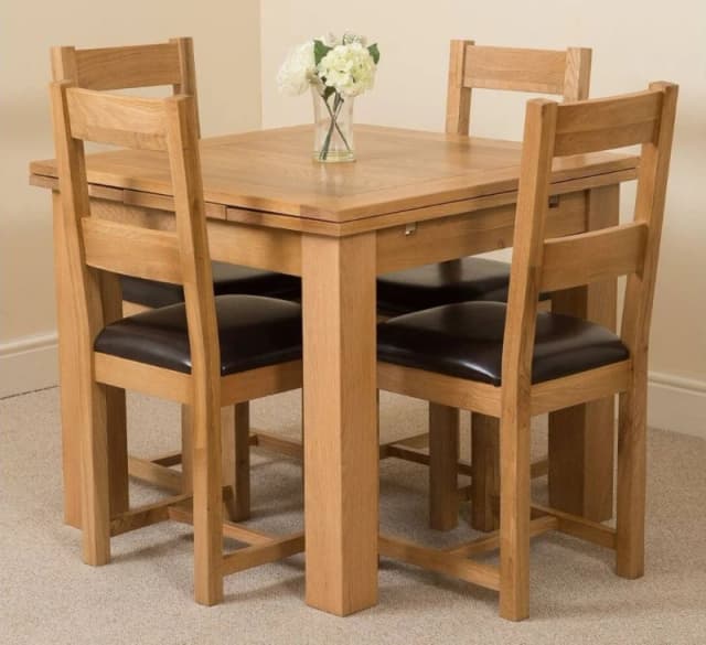 Thats Furniture Richmond 90-150cm Square Oak Extending Dining Table & 4 Lincoln Chairs in Brown Brown Unisex
