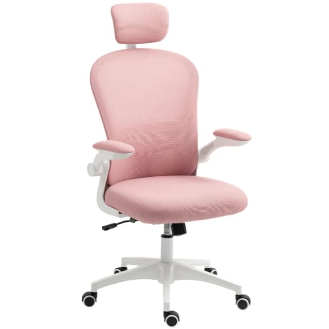 Vinsetto Mesh Chair with Headrest, 4D Lumbar Support, Flip-up Arm, Pink 921-688V70PK