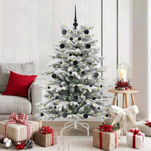 vidaXL Artificial Hinged Christmas Tree with Black Balls White 150cm PE and PVC, White 3395632