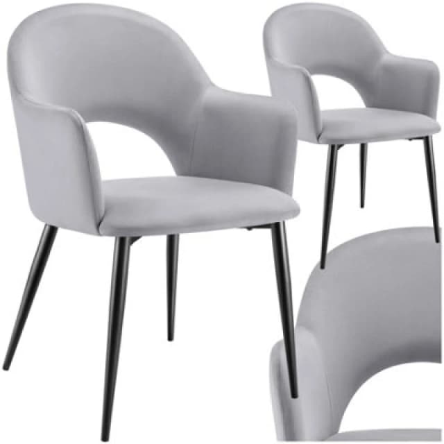 Tectake Set Of 2 Dining Chair Sasha- Padded Armchair In Velvet Look, Continuous Backrest - Light Grey