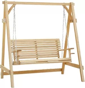 Outsunny 2-Seater Wood Garden Chair Swing Bench Lounger-Cream