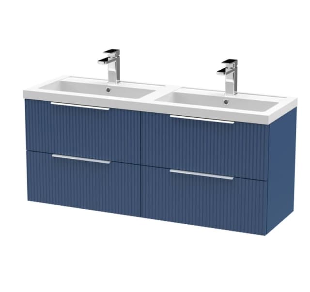 Balterley Fluted Wall Hung 4 Drawer Vanity Basin Unit & Basin 1200mm, Satin Blue Blue Unisex