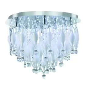 Spindle LED 9 Light Flush Ceiling Light Chrome and Glass with Remote, G9