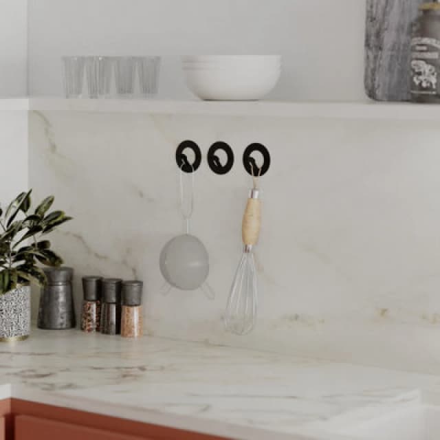 Decortie Modern Kaly Unique Metal Round Triple Matte Black Hooks For Hanging, Set Of-3 Hooks Kitchen, Waterproof, Stainless Steel